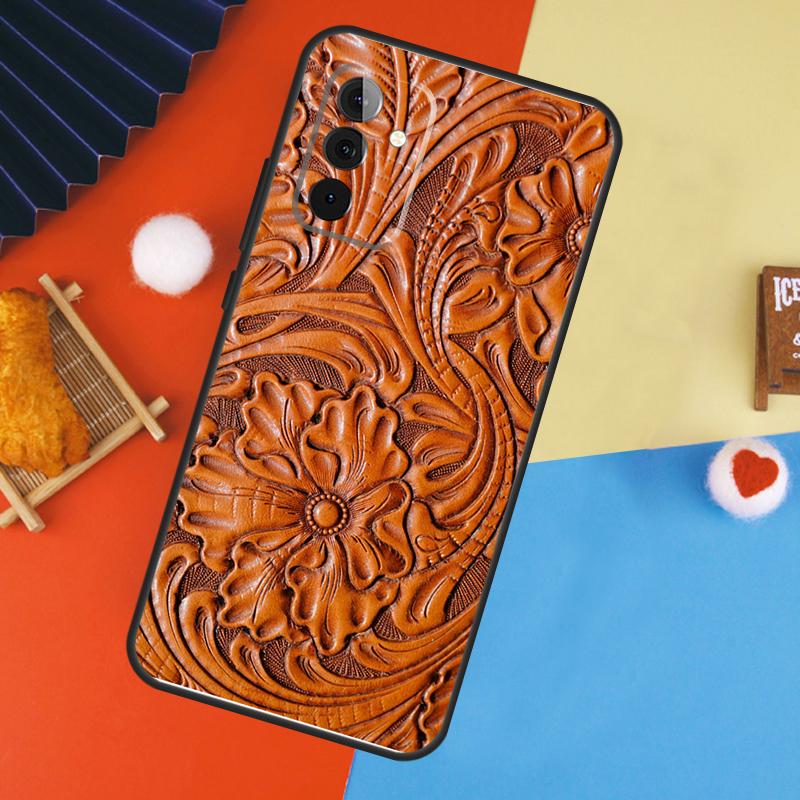 Brown Hand Tooled Western Case For Samsung Galaxy A53 A33 A13 A54 A34 A14 A56 A36 A16 A06 A12 A32 A52 A35 A17 A15 A55