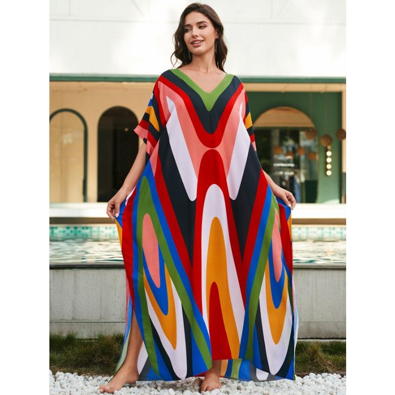 Summer Women's Dress Plus Size Printed Beach Cover-up Loose Holiday Sunscreen Bikini Cover-ups