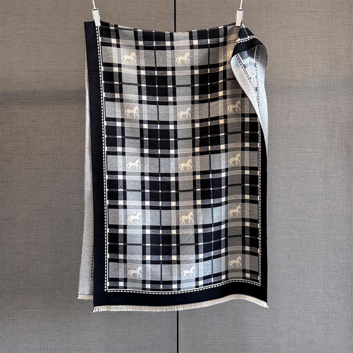 

Autumn and winter pony light luxury fashion plaid shawl women s versatile warm windproof thickened medium and long jacquard scarf 66*192Cm