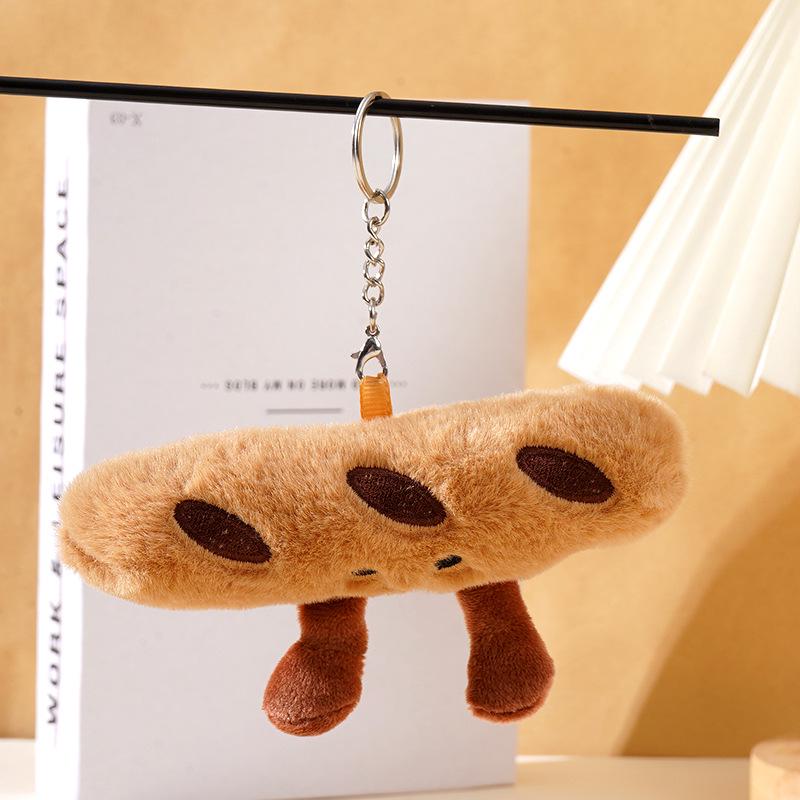 Croissant Stick Plush Keychain Charm: Cute Cartoon Bag Accessory
