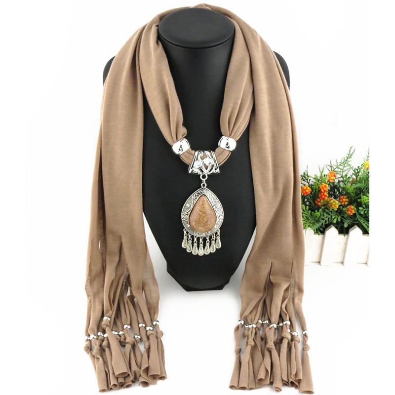 Elegant Polyester Scarf with Teardrop Pendant & Tassels – Women’s Stylish Solid Color Fashion Accessory