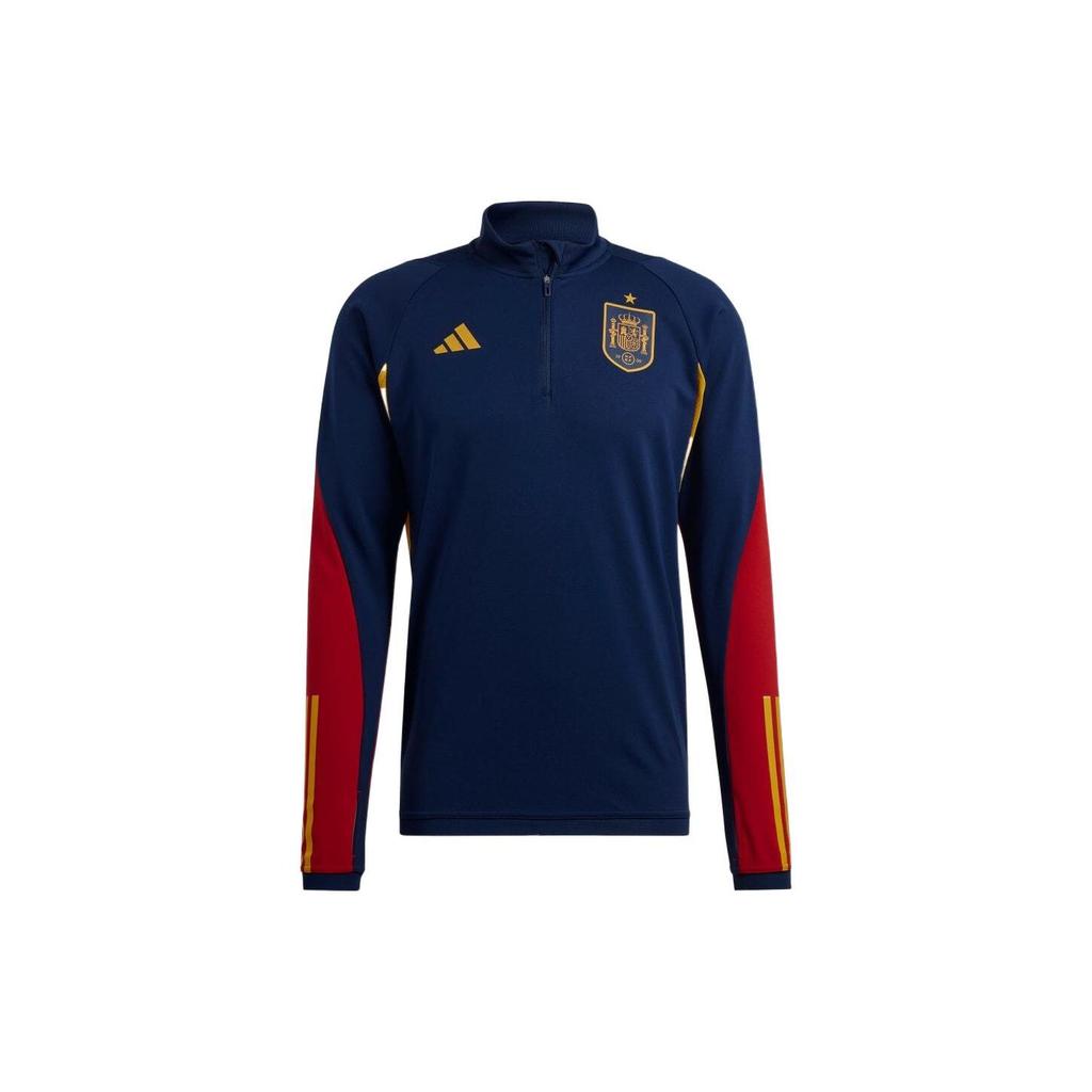 Adidas Logo Half-Zip Spliced Stand Collar Long Sleeve Football Jersey Men Tops Navy-Blue HE8829