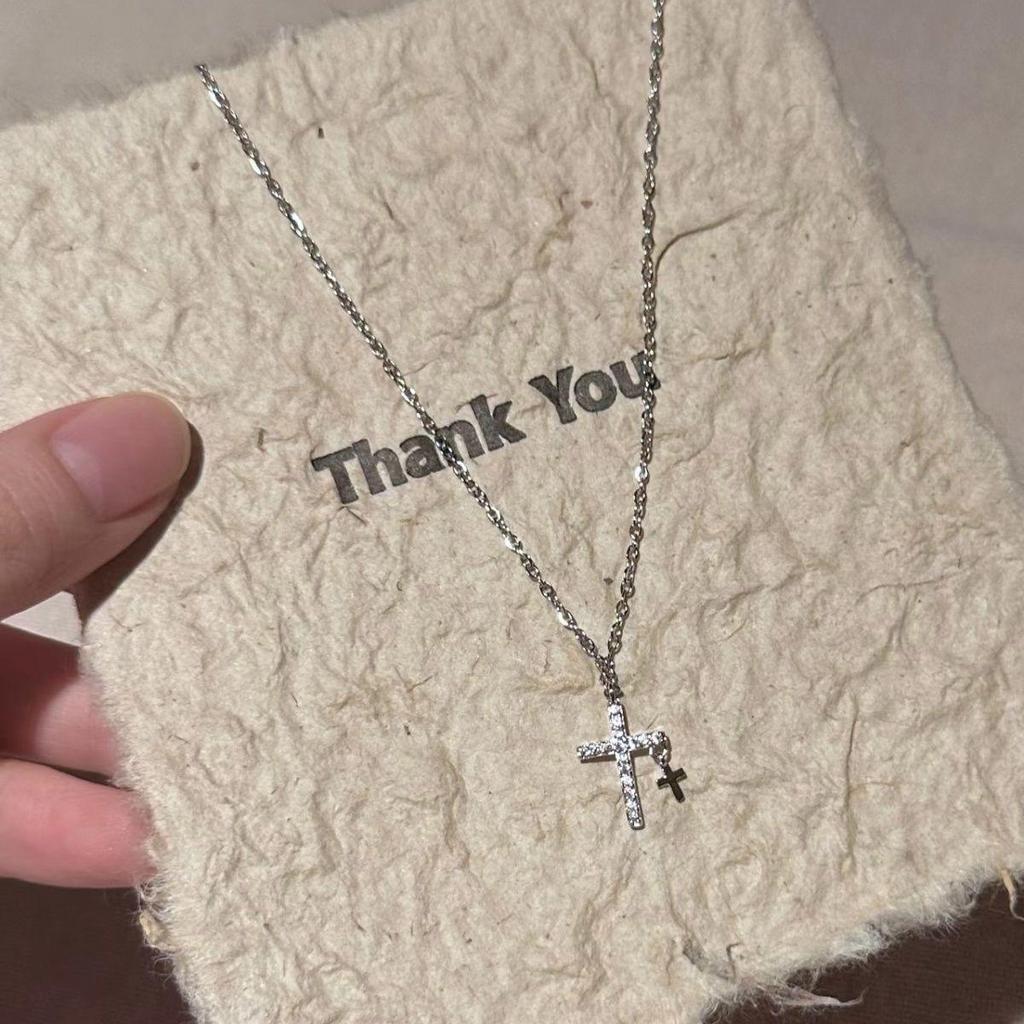 Zircon Cross Titanium Steel Necklace for Women - Elegant, Durable, and Non-Fading Clavicle Chain