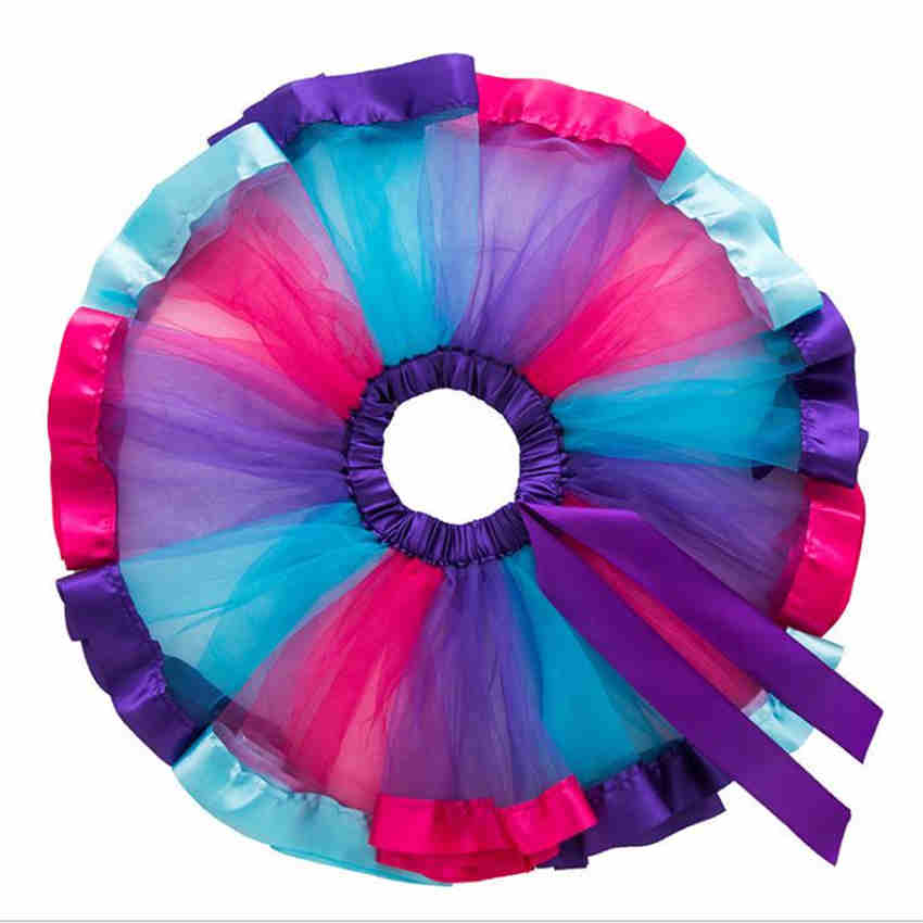 Girls Rainbow Tulle Skirs Mini Dress Princess Colorful Splicing Party Birthday Dancing Tutu Skirt