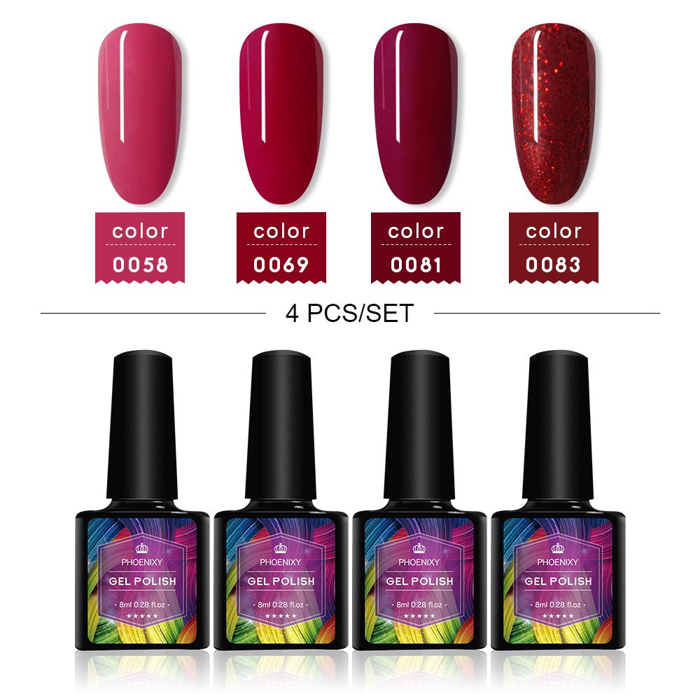 PHOENIXY 4/12/18 Farben Gel-Nagellack-Set Gel-Lack-Kit zum Einweichen der Maniküre Semi-permanente Hybridlacke Basis und Top Nail Art