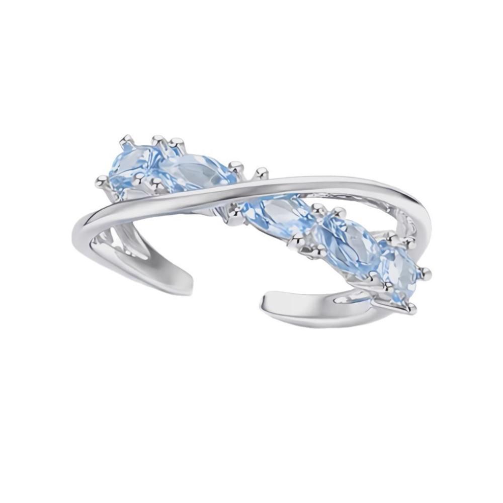PANJBJ 925 Silver Blue Crystal Ring For Women Crossing Sweet Romantic Line Jewelry Wedding Gift Dropshipping
