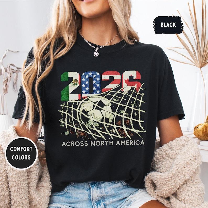 2026 North America Soccer Shirt | World Football Fan Tee | MX US CA Vintage Goal Net Graphic | Cup Soccer Lover Gift S
