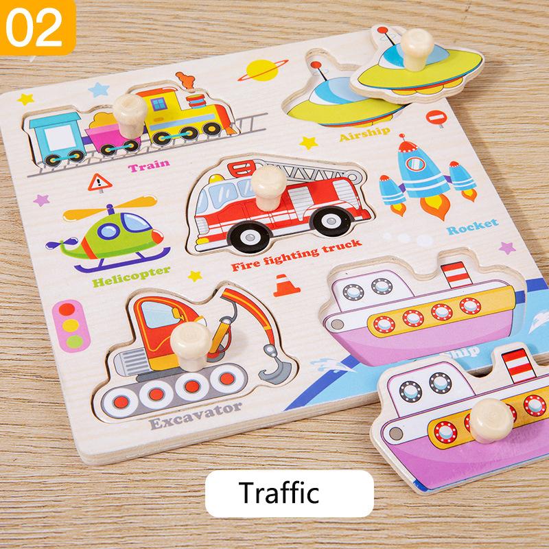 Ranch Animal Hand Grip Board Puzzle Montessori Early Education Wooden Three-dimensional Pegged Puzzle Toys for Children 1-3 Year