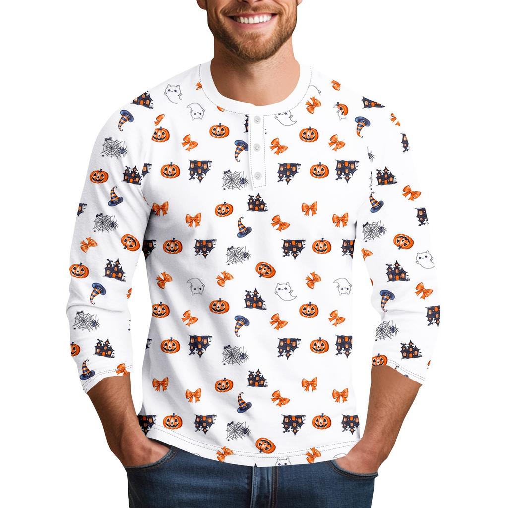 Men's Halloween Printed  Collar Three-Quarter Sleeve