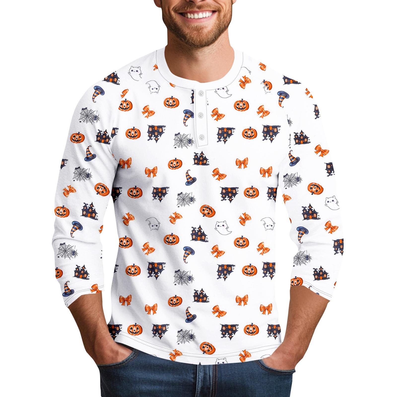 

Мужской Хэллоуинский принт на воротнике, рукав три четверти L белый