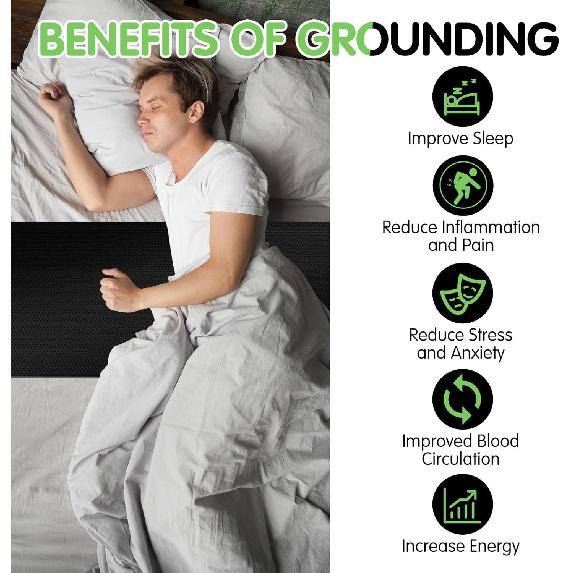 Grounding Mat for Bed, Earth Mat Grounding Pad for Queen Size Bed, Earth Connected Conductive Grounding Mat for Sleep, Energy, Pain Relief,