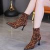 Zippers Fashion Pointed Toe Women Ankle Boots With Low Heel Shoes Female Leopard Print Footwear Ladies Stretch Modern Boots