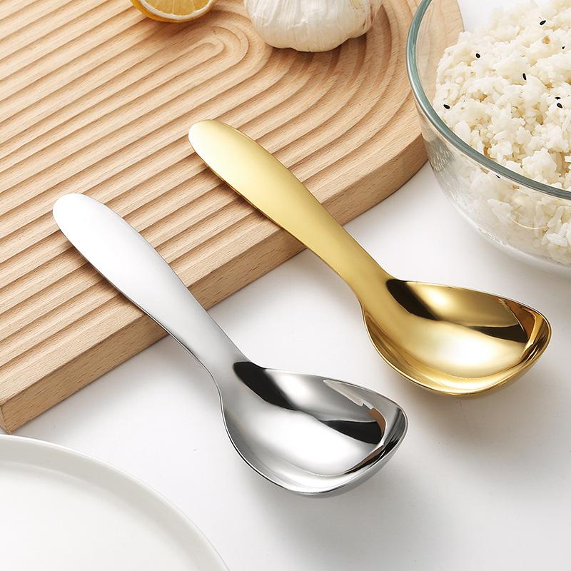 Gold Stainless Steel Thickened and Deepened Communal Distribution Household Rice Porridge Spoon Large Soup Spoon Cooking Spoon