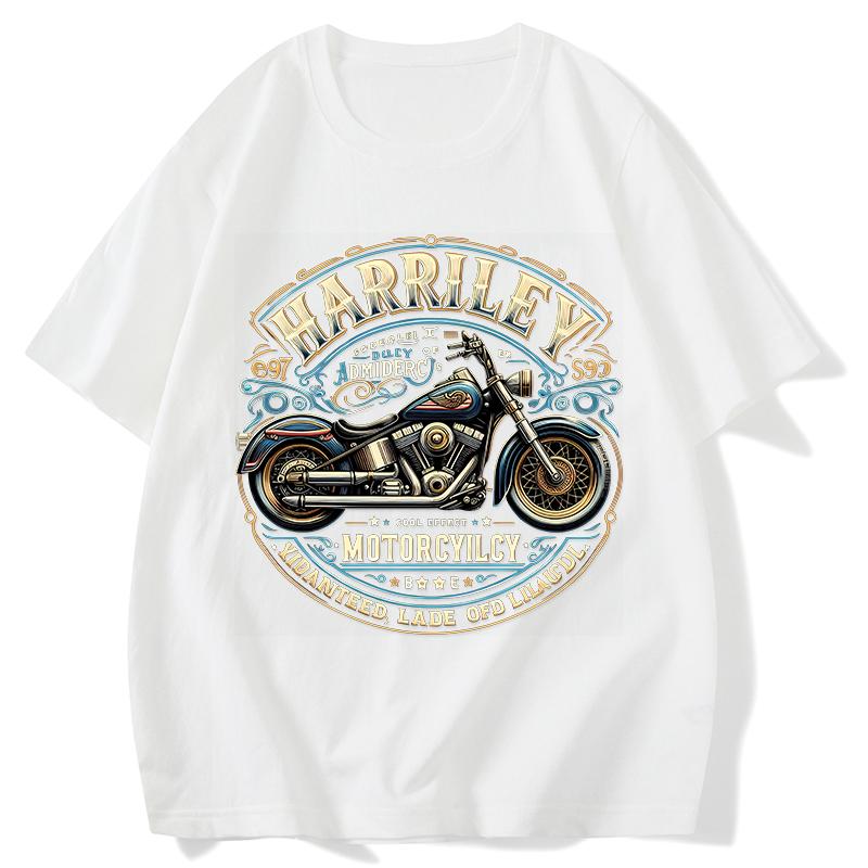 T-shirt d'été 2025 de marque de luxe avec imprimé graphique pour hommes et femmes, décontracté, à manches courtes, col rond, en coton, moto