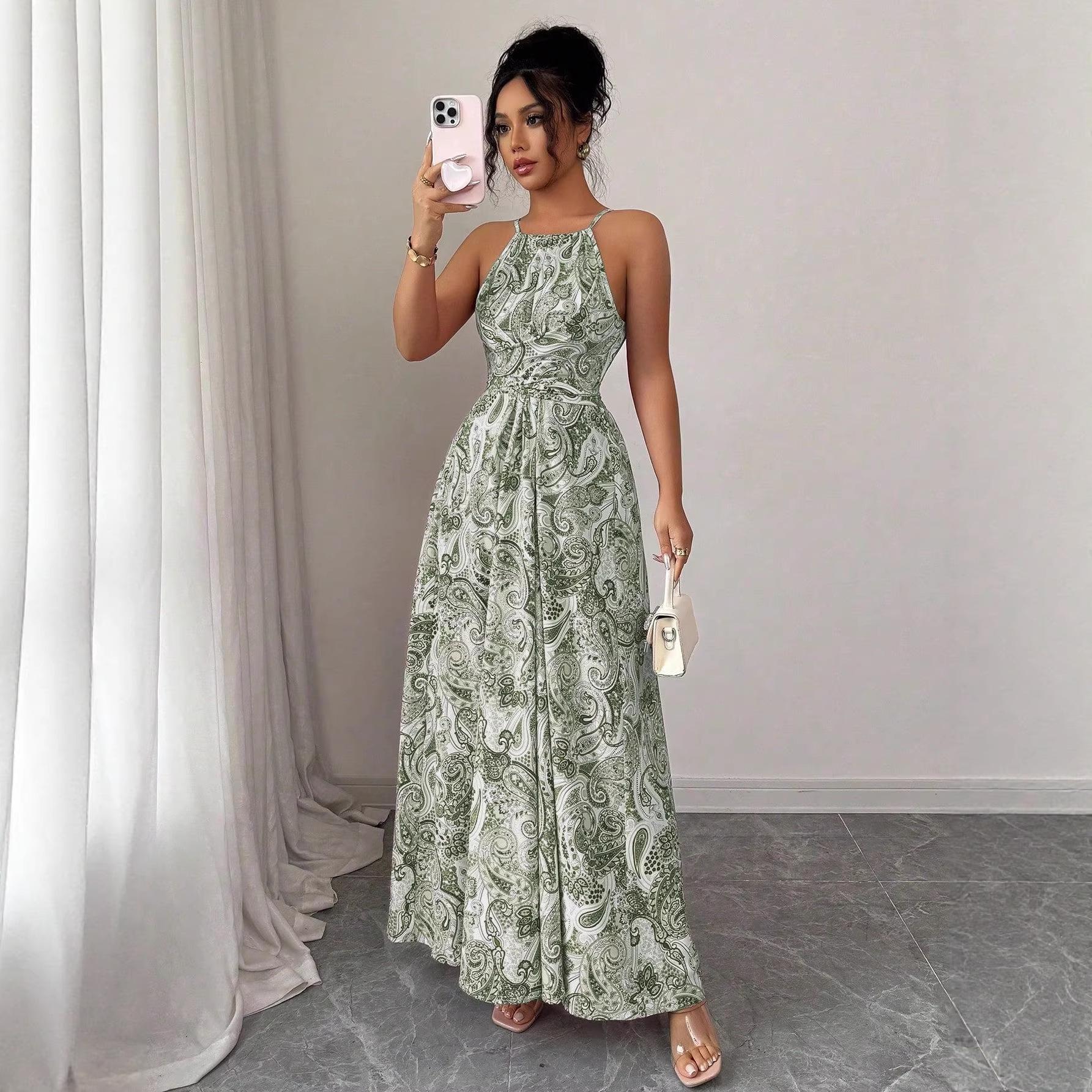 Women s Summer Vacation Spaghetti Strap Backless Halter Dress Extra Large