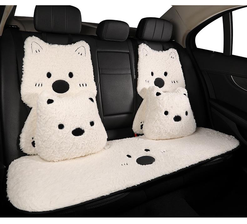 West Highland Cartoon Puppy Plush Car Seat Cushion - Winter Warmth Universal Cover