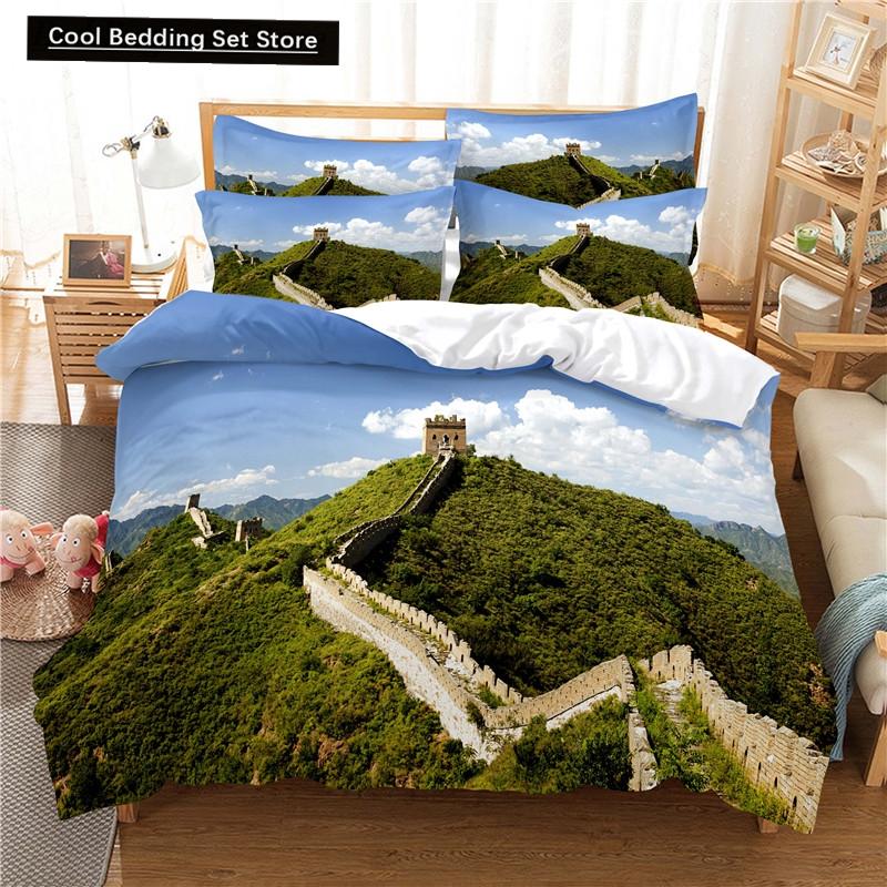 Great Wall King Queen Duvet Cover Old Chinese Building Bedding Set for Teens Adults Architecture 2/3 Pcs Polyester Quilt Cover