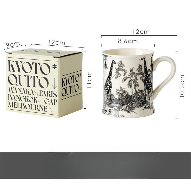 French retro ceramic water cup can be put into microwave oven, independent color boxed office niche ins milk oat cup 301-400ml чёрный