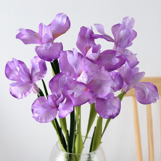 Artificial Iris Flower 2 Heads Faux Silk Flower Bouquet Long Stem Fake Iris Flowers for Floral Arrangements Table Centerpiece Party Wedding Decor