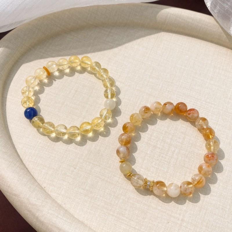 New Chinese Style Natural Citrine Beaded Bracelet Stackable Amethyst Hand Jewelry