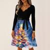 Women's Casual Fashion V Neck Long Sleeve Christmas Printed Party Vintage Long Dresses