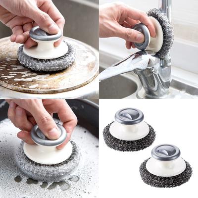2Pcs Stainless Steel Scouring Pad for Cleaning Dishes Kitchen Pots Pans and Sinks Steel Wool Scrubber Brush with Handle