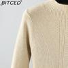BITCED Women's Autumn Winter Plain Knitted Turtleneck Long Sleeve High Waist Sweater Dress