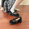 Suede high-heeled Mary Jane shoes women's retro bow high-heeled shoes round head shallow mouth one-word buckle belt thick-heeled single shoes women