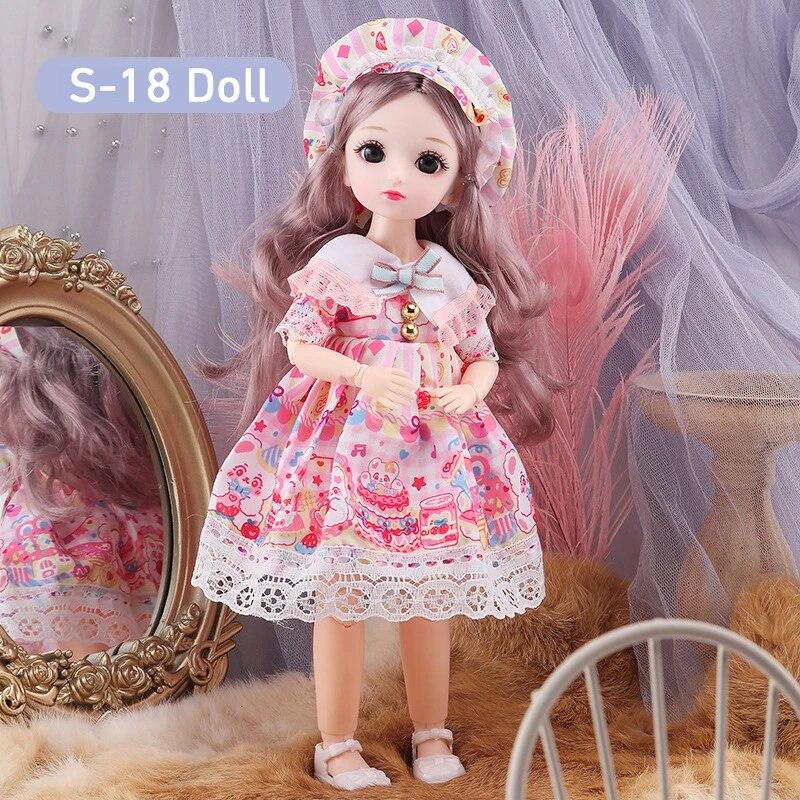 BJD Doll for Girls 30cm Anime Doll 23 Joint Movable Body with Skirt Hat Headdress Dress Up DIY Toy