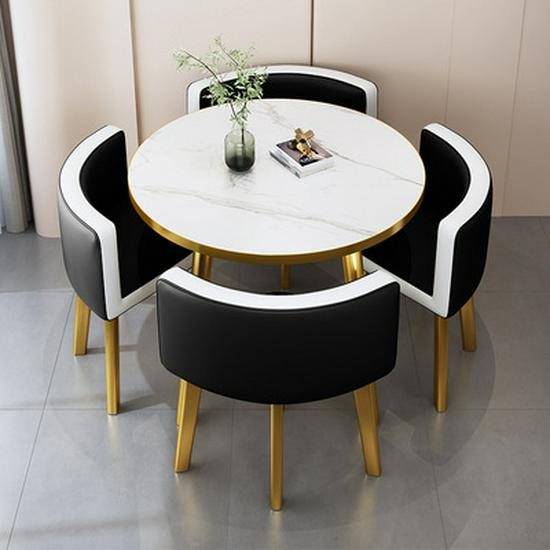 Modern Reception & Meeting Table Set: Office & Leisure Round or Square Dining Table with Chairs.