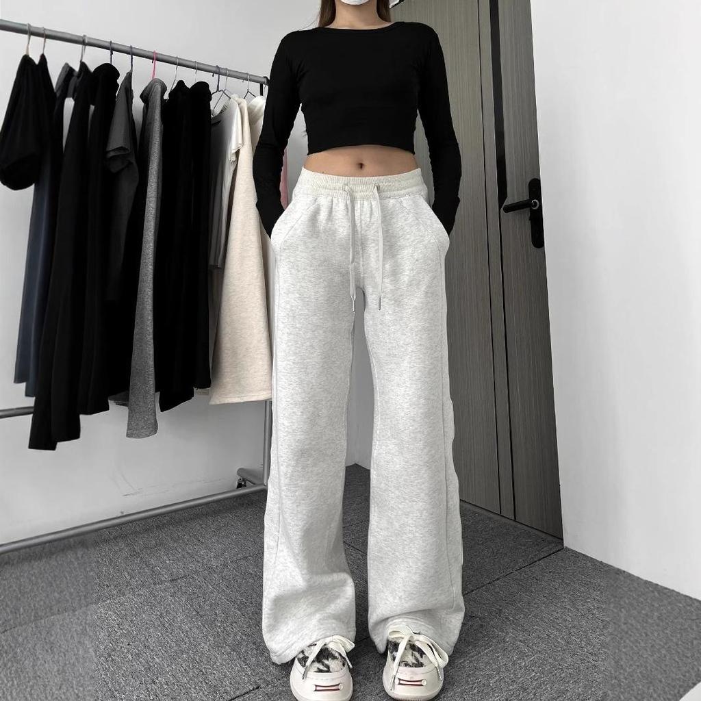 American Style Women's High-Waist Grey Joggers - Slimming, Versatile, Micro Flare Sweatpants for Spring and Autumn