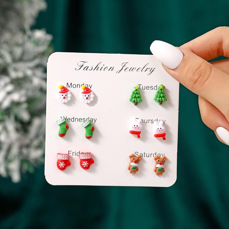 Hot Christmas New Products Santa Claus Snowman Elk Creative Cute Cartoon Stud Earrings Combination Resin
