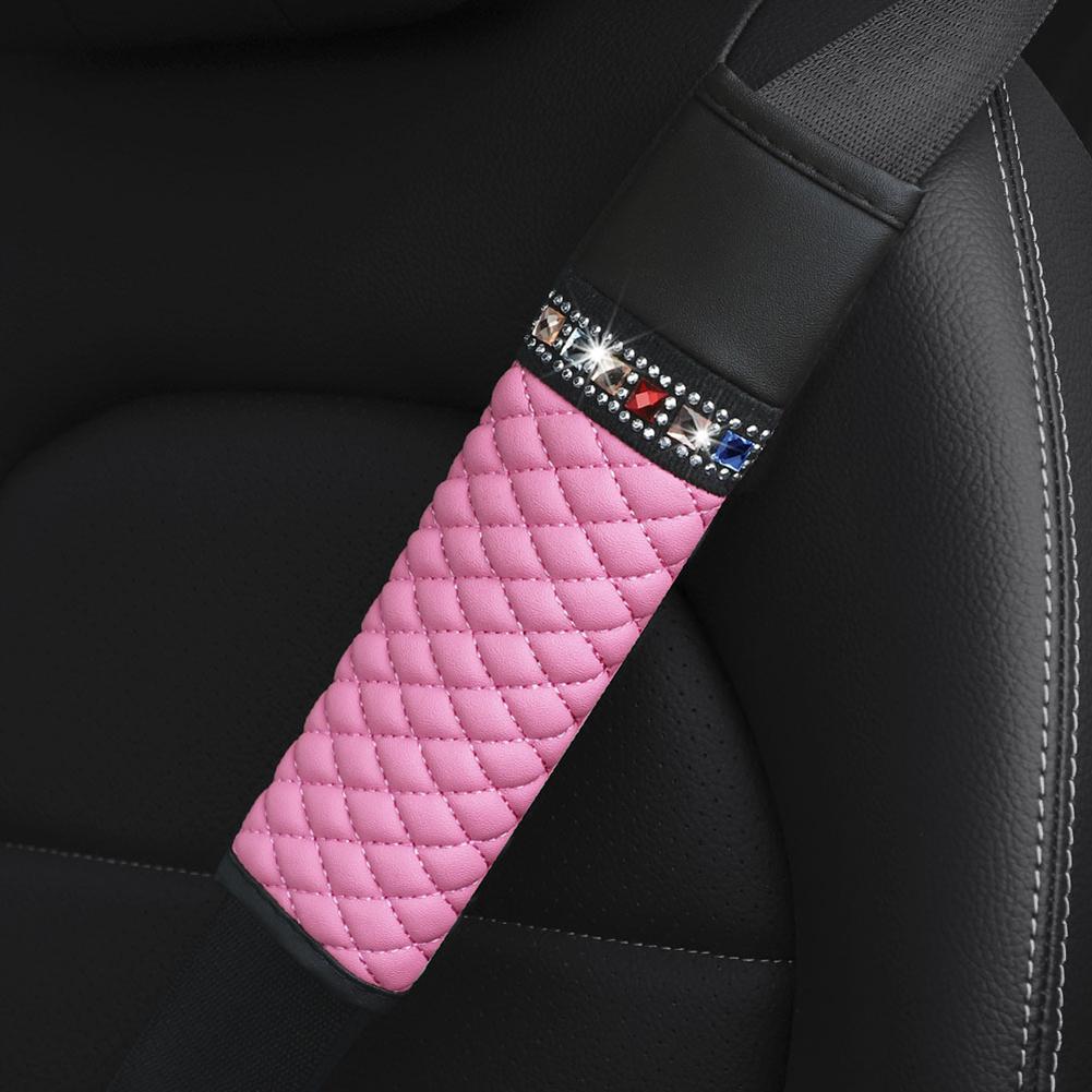 Eye Catching Bling Leather Car Steering Wheel Cover + Shoulder Pads Pink Chic