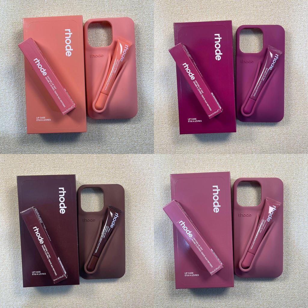 Set Custodia per Telefono in Silicone Lucidalabbra Rhode per iPhone 16 con Funzione Antiurto e Supporto