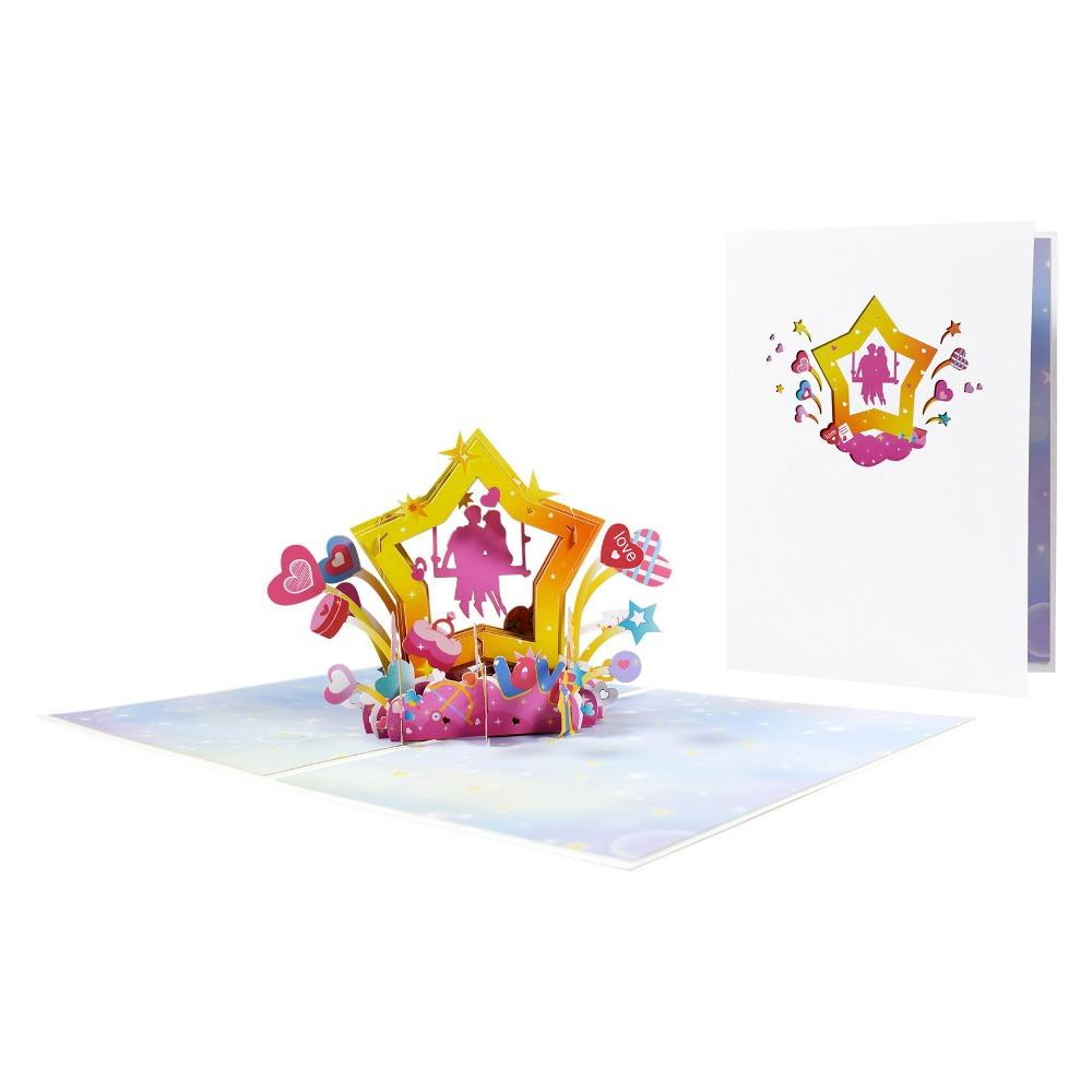 Multicolor 3D Greeting Card Valentine's Day Blessing Cards Paper Carving Postcard Festival