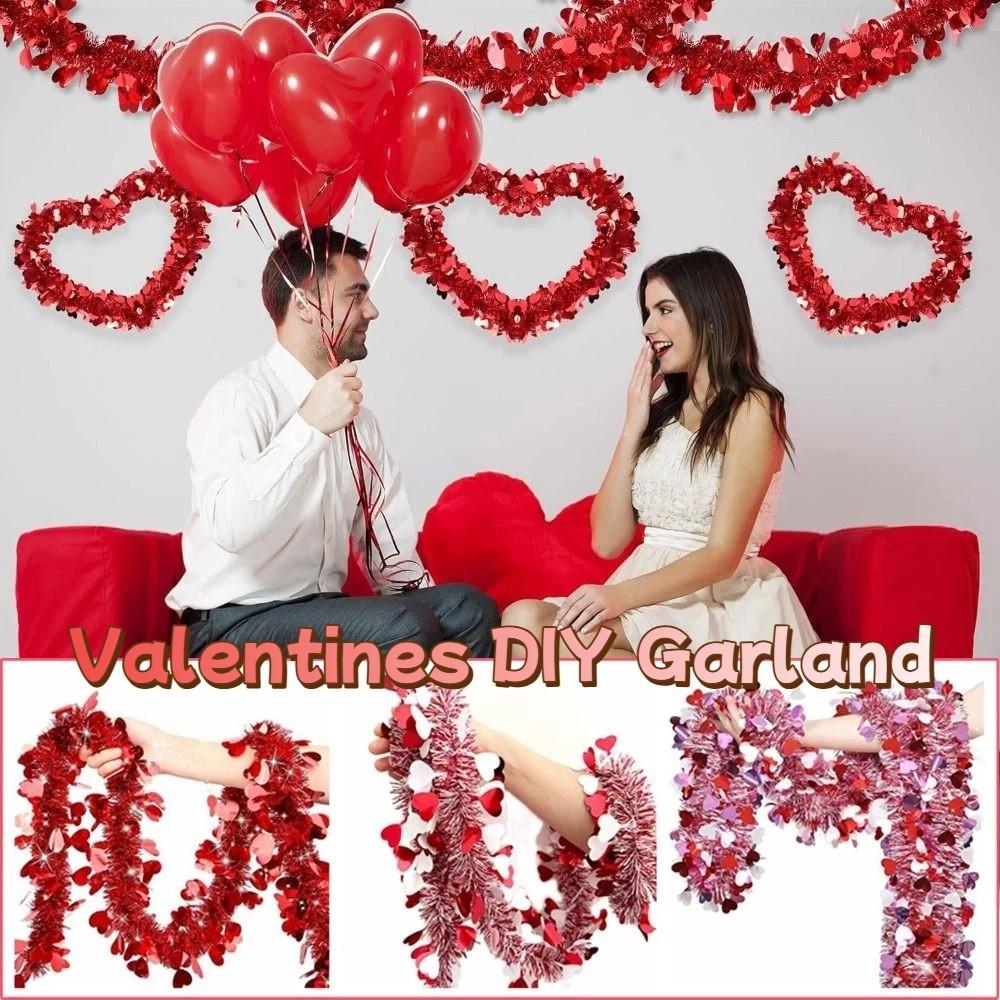 2M Valentinstag Girlande DIY Hängende Dekoration Bunte Herz Lametta Girlande Geburtstagsparty