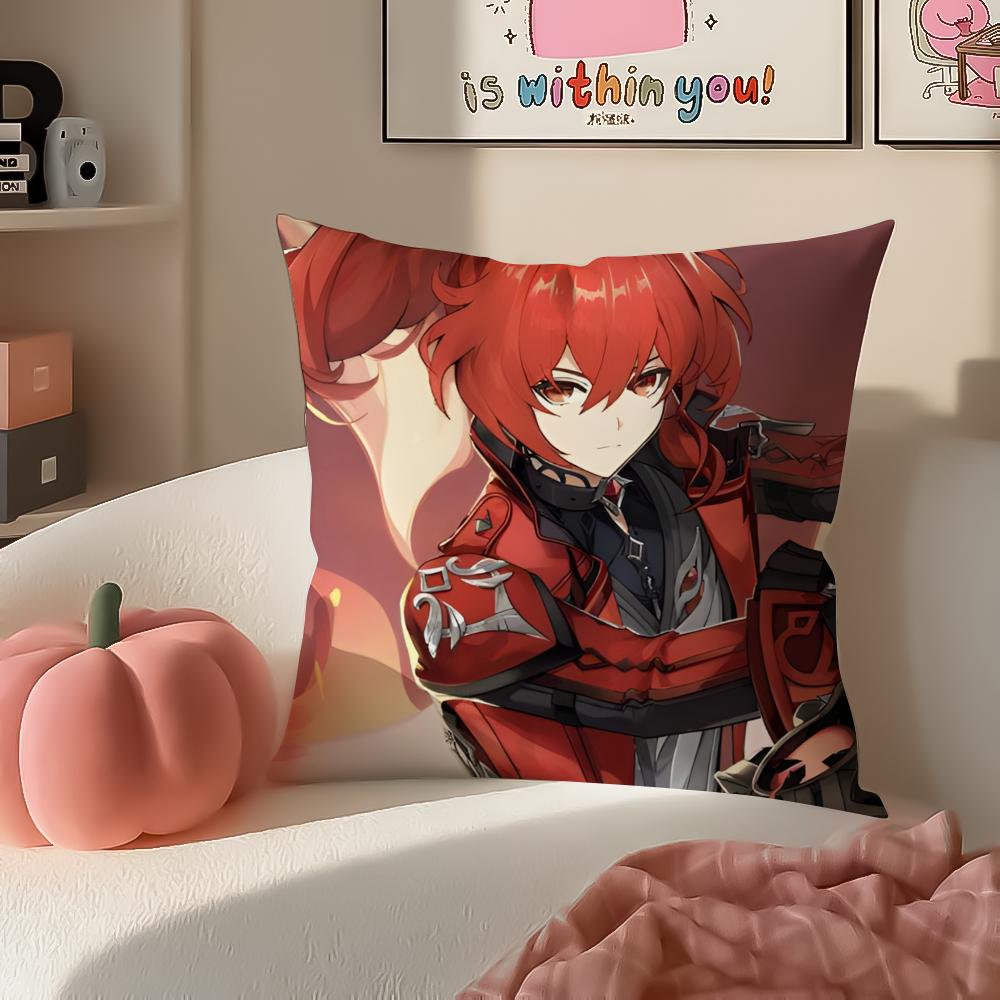 Game Genshin Diluc Cushion Cover Pillowcase Short Plush Invisible zipper Room Sofa Cushion Cover