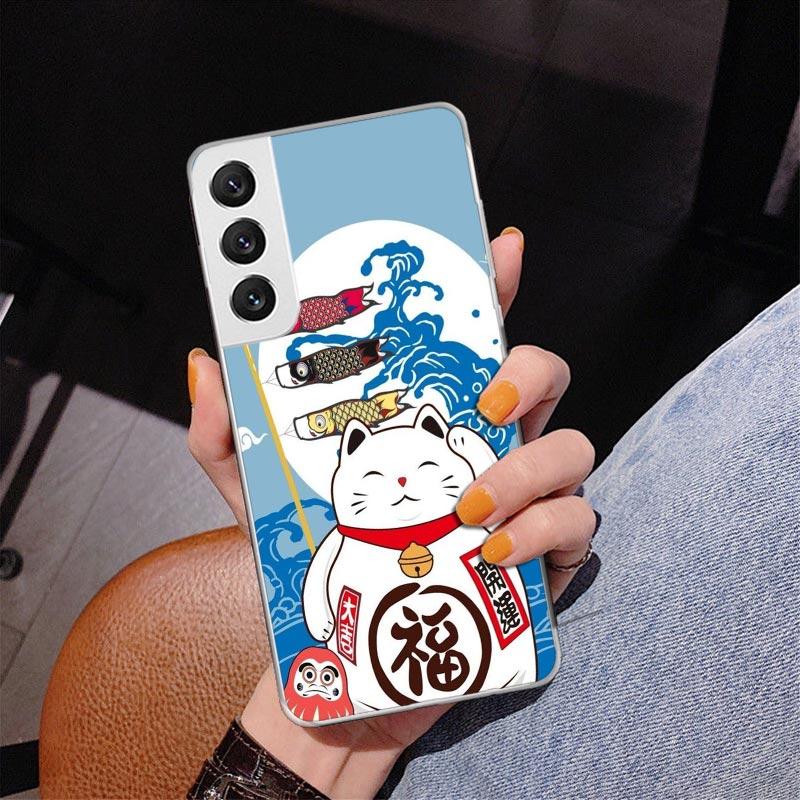 Lucky Cat Maneki Neko Japanese Phnoe Case for Samsung Galaxy S26 S25 Edge S23 S24 Ultra S22 Plus S21 S20 FE Unique Cover Soft Co