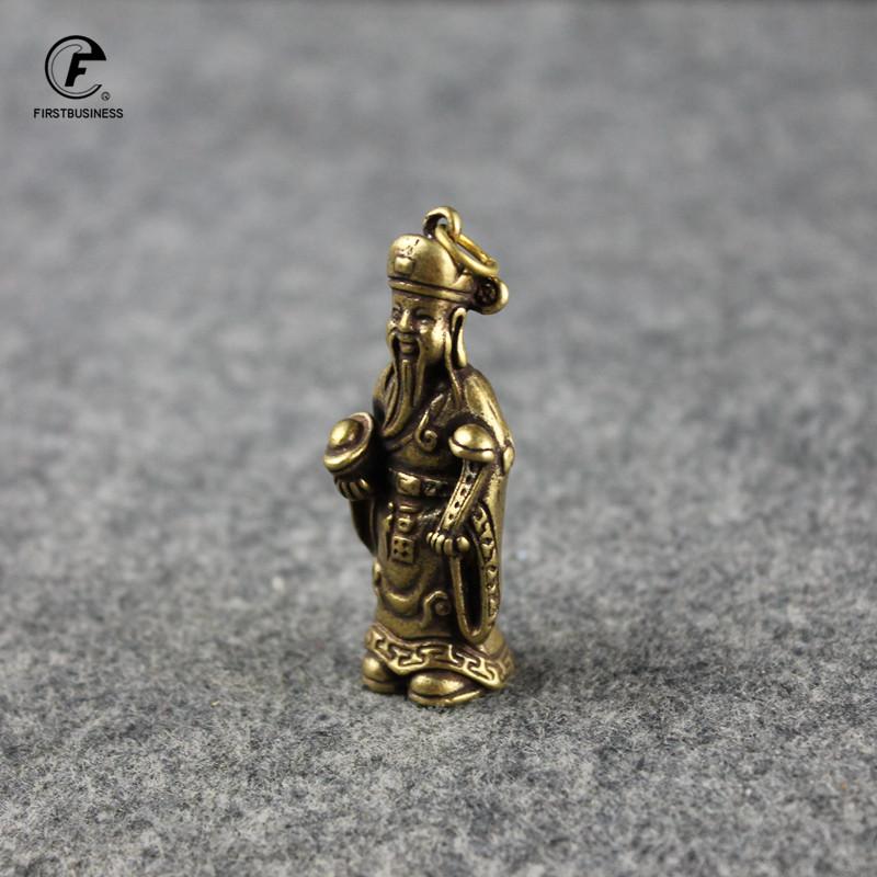 Copper vintage Lucky Statue Ornaments Home Decoration Accesories Chinese God of Wealth Feng Shui Figurines Key Chains Pendants