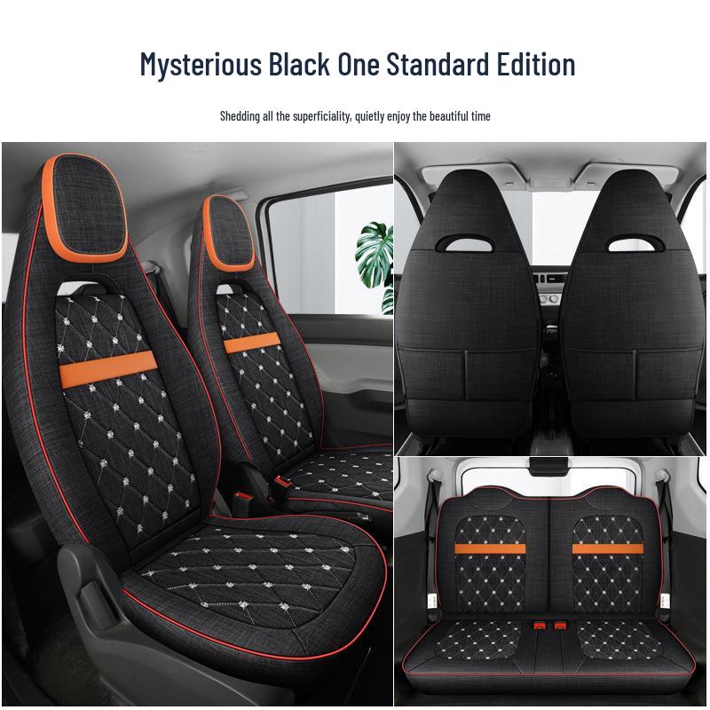 Cartoon Linen Seat Cover for Wuling Hongguang MiniEV Macaron – Full Wrap Interior Cushion