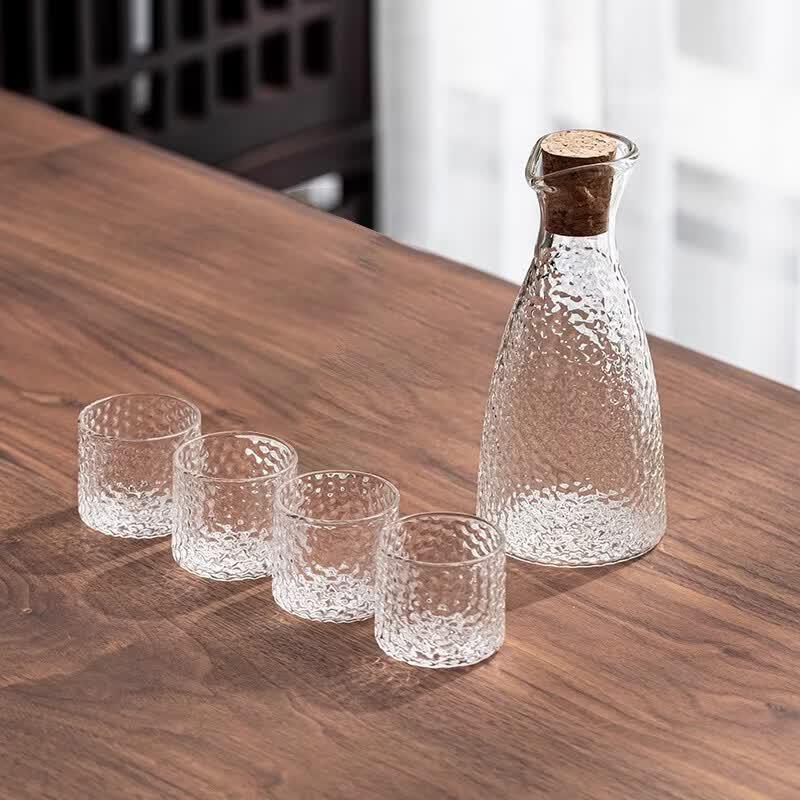 UOSO Japanese Hammered Glass Sake Decanter & Warmer Set
