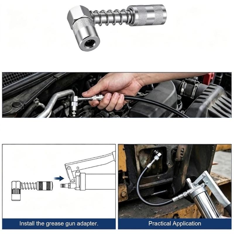 Coupler Kit with 90 Degree Fitting Piece, Flexible Hose and Clamp Body for Vehicle Service and Equipment Lubrication Daily Tasks and Care