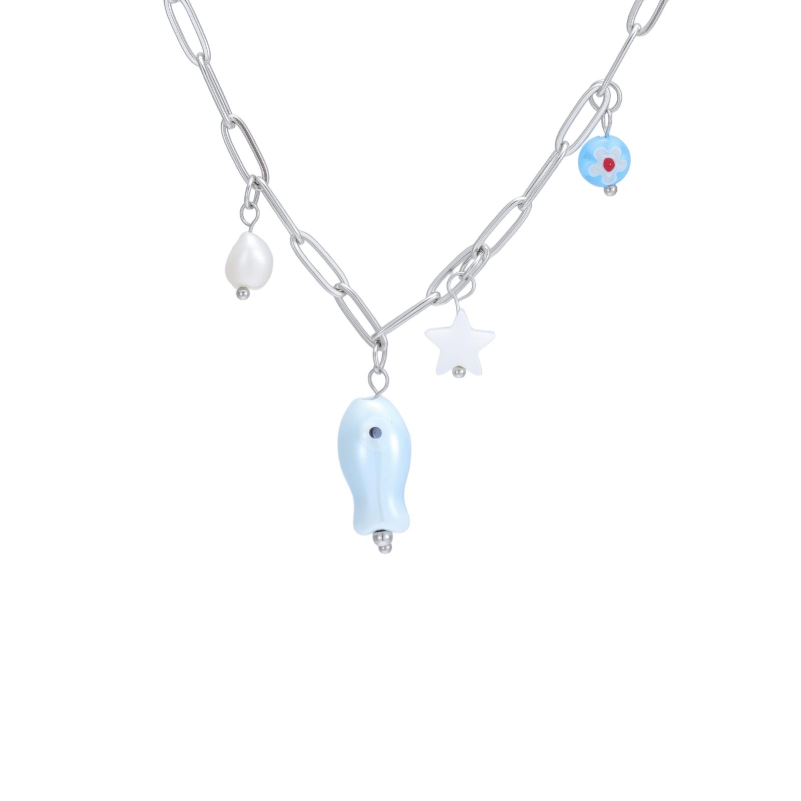 

My Shape Cute Fish Star Charm Necklaces for Women Stainless Steel Simulated Pearl Pendant New Trend Link Chain for Jewelry Gift 45cm