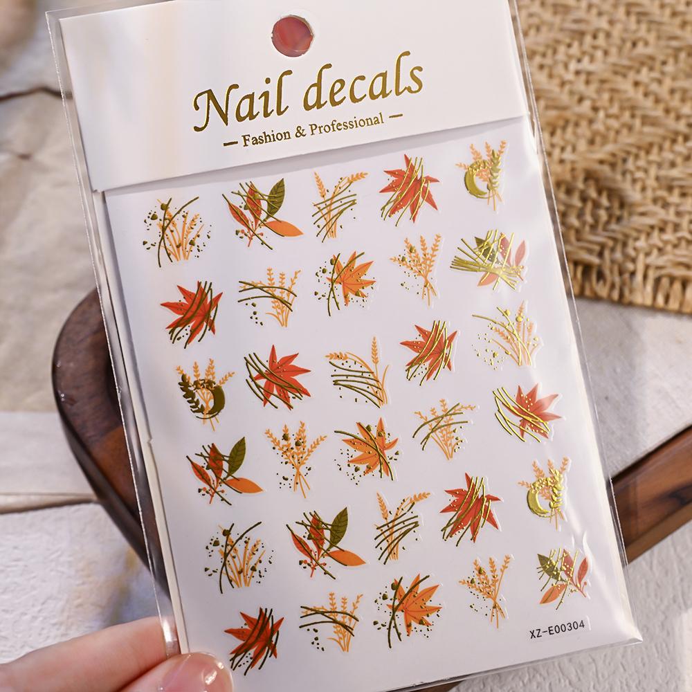 5D Geïmbosseerde Jelly Esdoornblad Nagellak Sticker Goud Rood Herfst Esdoornbladeren Nagels Decoraties Zelfklevende Herfstblad Nagellak Sliders