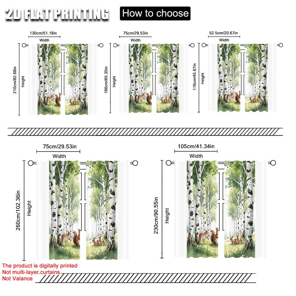 Set Of 2 Flat Printing Scene Curtains Birch Forest Polyester Without Electricity Festive Use Holiday Parties Home Curtain Made