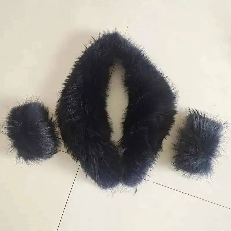 Elegant Luxury Raccoon Fur Collar Cuff Set Large Size 100% Real Fur Scarf Thick Warm Ladies Shawl Coat Collar Women Winter