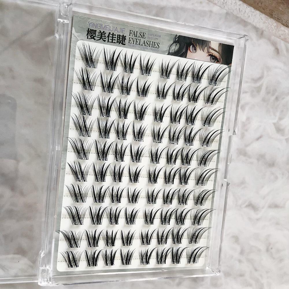 Natural Fox Style Comic False Eyelashes - Glue-Free, Large Capacity, Slanted Fly Design