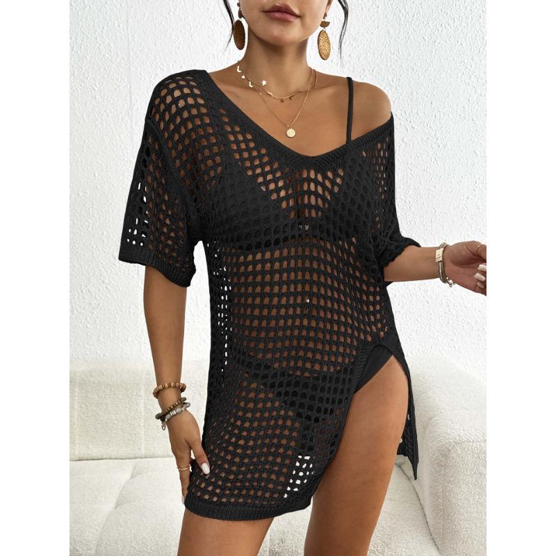 Bluză Rochie Bikini Tricotată de Vară Nouă pentru Femei cu Decolteu în V și Decupaj Deschis