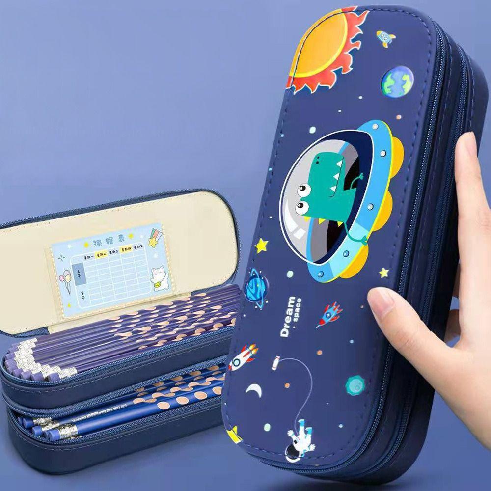 

Large Capacity Cartoon Pencil Case Creative Double Layer PU Waterproof Stationery Box Student School Supplies