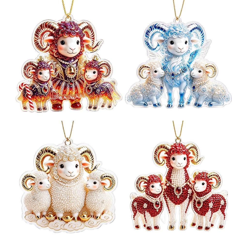 Acrylic Goat Hanging Ornament Set 2D Flat Christmas Tree Ornament Zodiac Goat Souvenir  Bag Charms